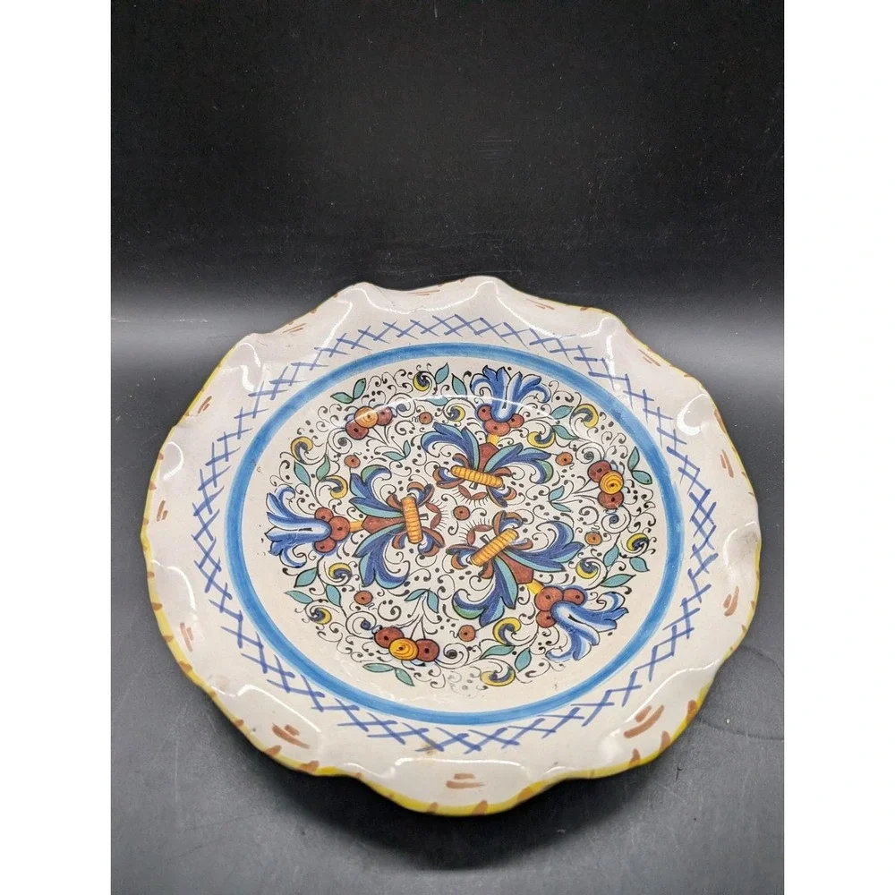 Meridiana Ceramiche Italy Hand Painted Scalloped Bowl Majolica Floral Deruta 10